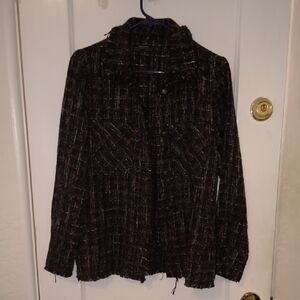 Zara | Women's Black and Red Tweed Blazer